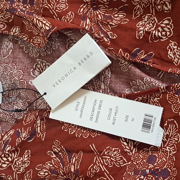 NWT Veronica Beard Women Swedie Rust Floral Print Tiered Button-Up Midi Dress 10 - Picture 7 of 9